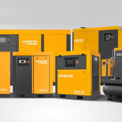 Compressores de ar amarelos e cinza da marca Airhorse