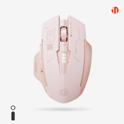 Rato de computador sem fios cor-de-rosa claro com rodas e botões laterais