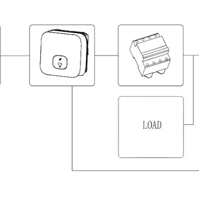 Diagrama esquemático de sistema elétrico com painéis solares e dispositivos de controlo