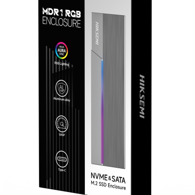 Embalagem de caixa preta e cinza para caixa de armazenamento NVME e SATA M.2 SSD com iluminação RGB