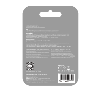 Embalagem cinzenta de cartão de memória com texto e código de barras