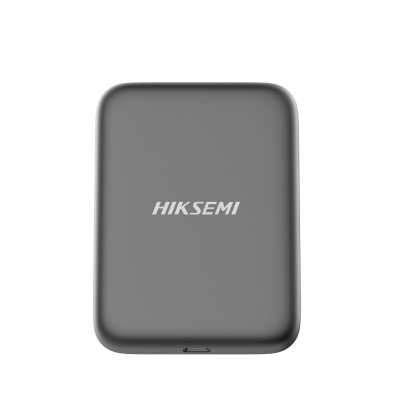 Dispositivo retangular cinzento com logótipo HIKSEMI e porta USB-C