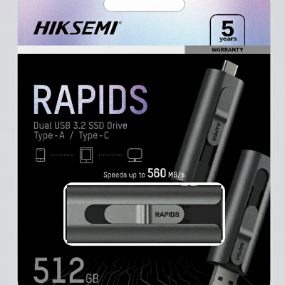 Pen drive SSD preto HIKSEMI 512 GB com USB Tipo A e Tipo C na embalagem