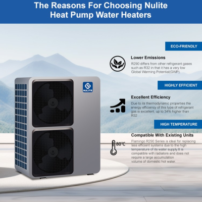 Bomba de calor para aquecimento de água Nulite cinza com ventoinhas pretas