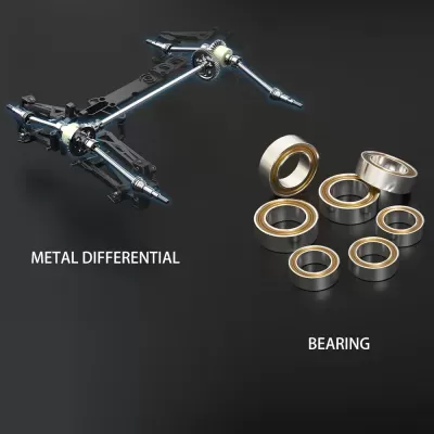 Diferencial metálico e rolamentos em metal prateado com fundo preto