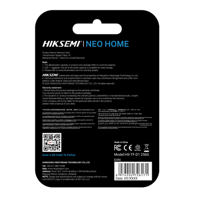 Embalagem de cartão de memória HIKSEMI NEO HOME 256GB