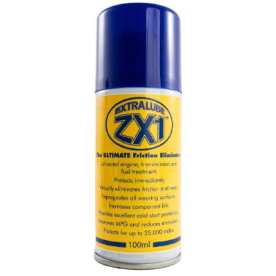 Spray lubrificante Extralube ZX1 com rótulo amarelo e tampa azul