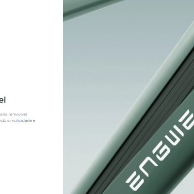 Estrutura de bicicleta elétrica verde com bateria removível preta e texto ENGWE