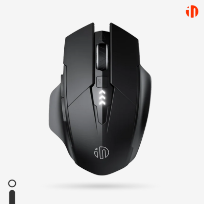 Rato de computador preto com indicador de DPI iluminado