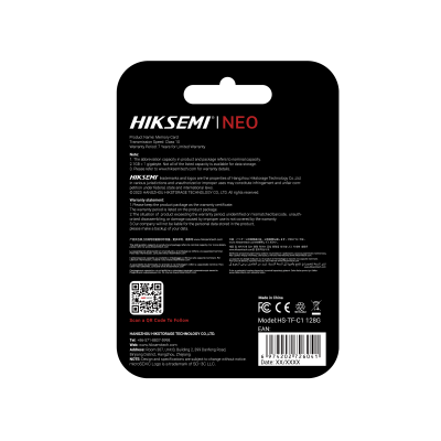 Embalaem traseira cartão de memória HIKSEMI NEO HS-TF-C1 128G preta