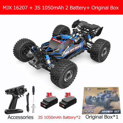 Carro teledirigido 4WD Off-Road azul e preto com controlador e baterias