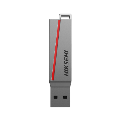 Pen USB cinza metálico com detalhe vermelho e logótipo HIKSEMI