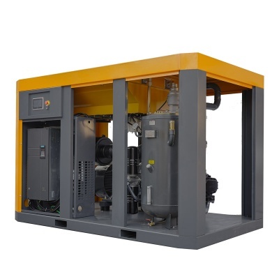 Máquina industrial metálica cinzenta e amarela com tanque cilíndrico e painel digital