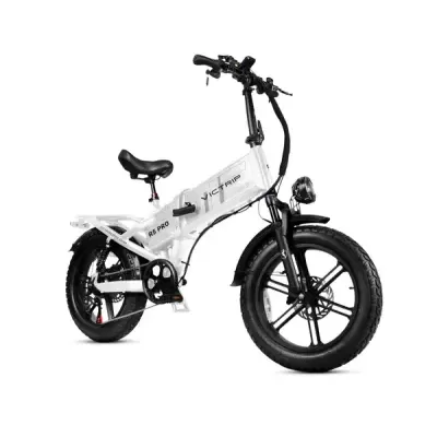 Bicicleta elétrica dobrável Victrip R5 Pro branca com pneus grossos