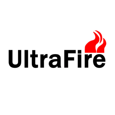 Logótipo UltraFire com texto preto e chama vermelha