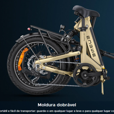 Bicicleta elétrica dobrável dourada e preta ENGIKE L30 Pro
