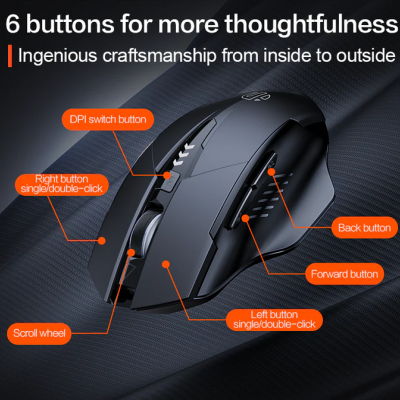 Rato informático preto com seis botões e superfície texturizada