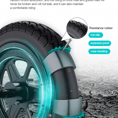 Pneu de suspensão preto à prova de explosão com padrão antiderrapante e detalhes a azul