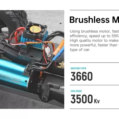 Motor brushless azul metálico instalado com fios coloridos e dispositivo de refrigeração