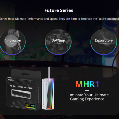 Dissipador de calor M.2 SSD com luzes RGB e embalagem preta HIKSEMI em ambiente gaming