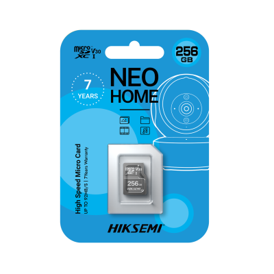 Cartão microSD 256 GB HIKSEMI NEO HOME em embalagem azul.
