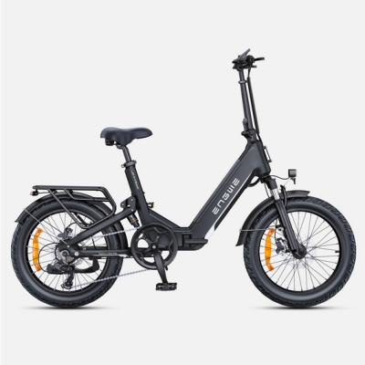 Bicicleta elétrica preta ENGAWE com quadro robusto e pneus grossos