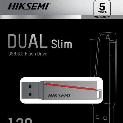 Pen drive USB 3.2 HIKSEMI DUAL Slim de 128 GB na embalagem