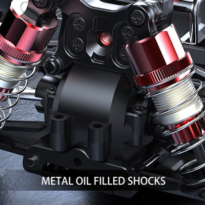 Amortecedores metálicos preenchidos com óleo em sistema de suspensão de veículo com rodas e pneus texturados