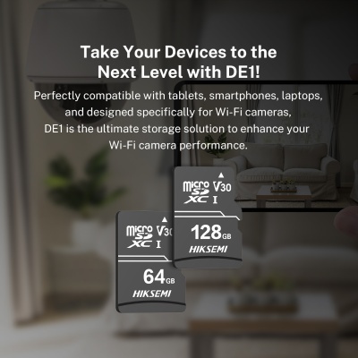 Cartaz publicitário cartões microSD HIKSEMI 64GB e 128GB com texto promocional em inglês