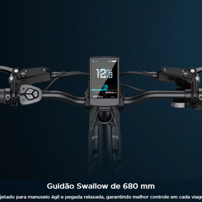 Guiador preto de bicicleta com display digital e controlos