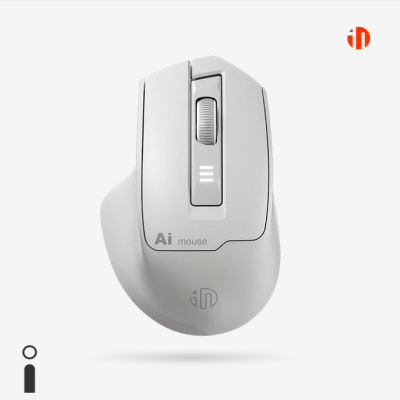 Rato de computador sem fios branco com texto Ai mouse