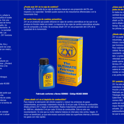 Embalagem e frasco do lubrificante EXTRALUBE ZX1 com texto explicativo