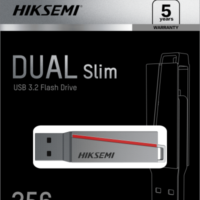 Pen USB Hiksemi DUAL Slim USB 3.2 256GB em embalagem preta