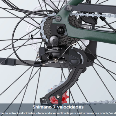 Câmbio e roda traseira de bicicleta com texto MapFour no quadro