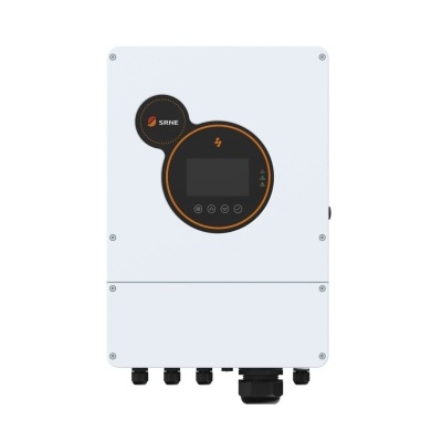 Inversor solar SRNE branco com ecrã digital e botões