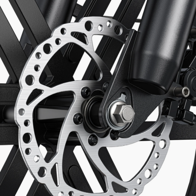 Sistema de travagem de disco de bicicleta com disco metálico e garfo preto