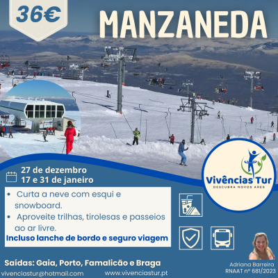 Promoção viagem esqui Manzaneda 36€ com datas e informações da agência Vivências Tur
