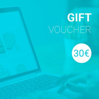 Imagem com voucher de oferta de 30 euros sobre teclado de portátil desbotado