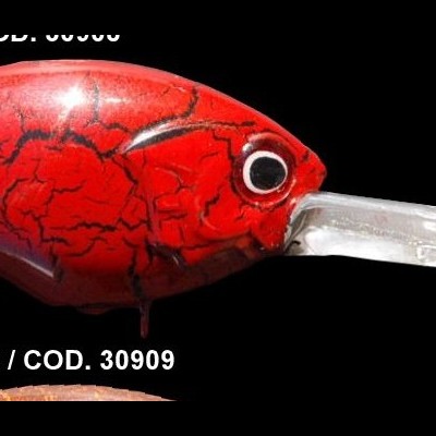 Isco artificial vermelho com padrão de rachaduras e babete transparente para pesca