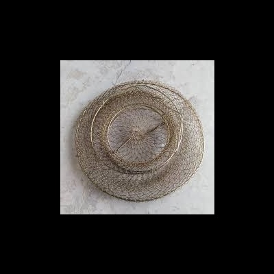 Rede redonda de pesca metálica sobre fundo branco