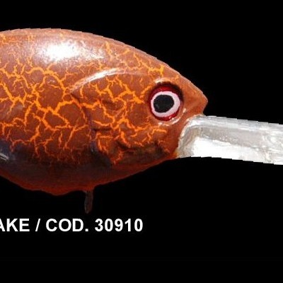 Isca de pesca crankbait castanha com padrão laranja e hélice transparente