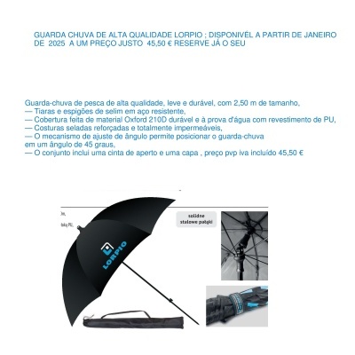 Guarda-chuva de pesca preto com capa e estrutura metálica