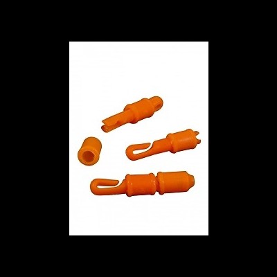 Peças plásticas laranja para montagem, com diferentes formas e encaixes.