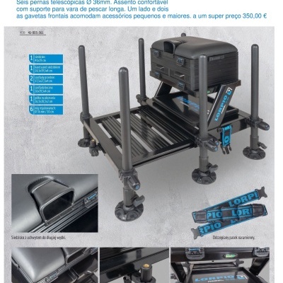 Banco de pesca preto com estrutura de alumínio e acessórios