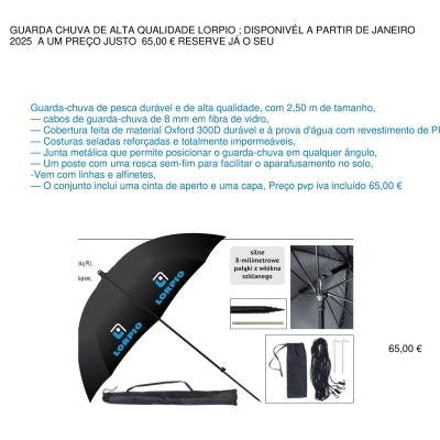 Guarda-chuva de pesca preto da marca LORPIO com estojo e acessórios