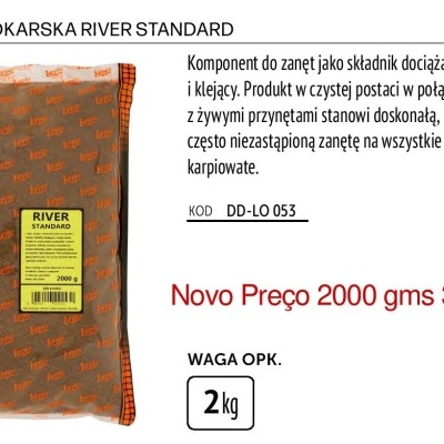 Embalagem do produto GLINA WĘDKARSKA RIVER STANDARD, 2 kg, laranja com etiqueta verde e amarela