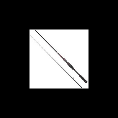 Vara de pesca preta com detalhes vermelhos e cabo antiderrapante