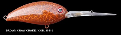 Isca de pesca tipo crankbait castanha com padrão laranja e pala transparente