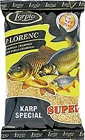 Embalagem preta e amarela de isca para carpa com imagem de peixe e texto da marca Lorpio