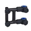 Suporte metálico preto com articulações azuis